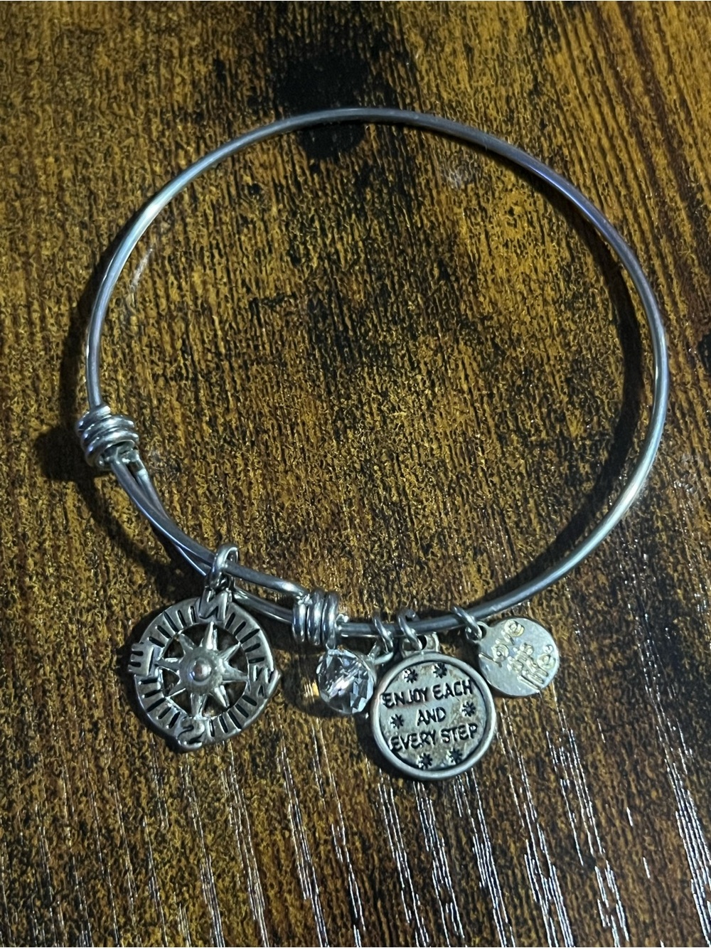 Silver Charm Bangle Bracelet - 'Enjoy Each and Every Step' B288